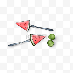 红色水果和果汁图片_夏季水果手绘西瓜和李子