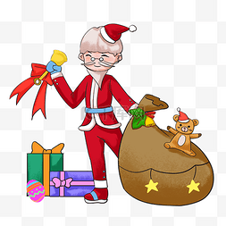 装礼物图片_圣诞节圣诞老人装礼物插画