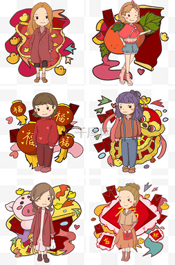 舞狮的小女孩图片_新年人物插画合集