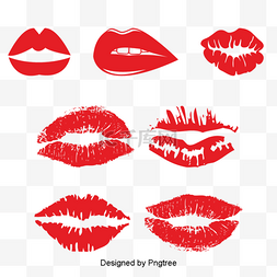 化妆唇图片_简单的手绘卡通红唇印元素