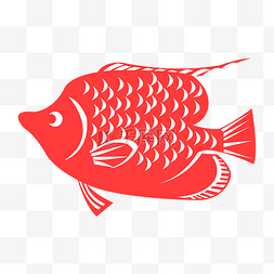 金鱼插画图片_手绘鱼剪纸动物插画