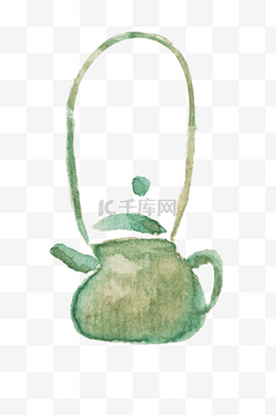 漂亮茶具图片_绿色的茶壶手绘插画