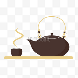 国风茶壶茶杯图片_古风主题茶壶茶杯手绘插画