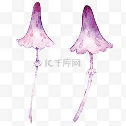 卡通蘑菇伞图片_水彩插画秋日紫色伞菇