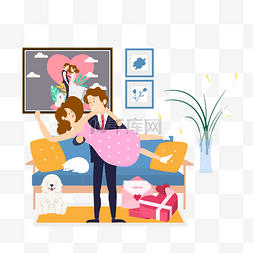 女人抱猫图片_卡通插画风拥抱的情侣