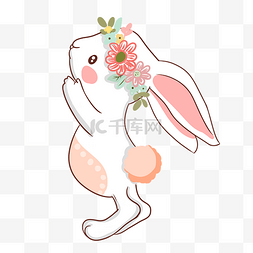 粉色的花小图片_手绘跳跃的兔子吃