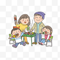 家庭幸福图片_卡通家庭聚会烧烤