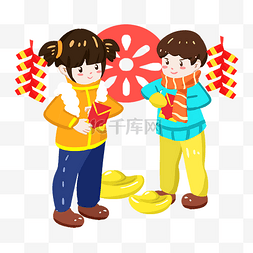 猪年中国风图片_传统节日发红包手绘插画