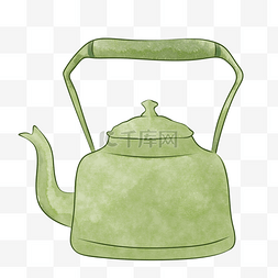 复古风茶壶图片_复古色水彩风加热水壶