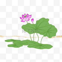 植物粉色荷花图片_扁平风格绿色粉色荷花荷叶免抠图