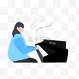 弹钢琴插画图片_正在弹钢琴的女孩