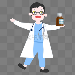 医疗医生和咖色药瓶