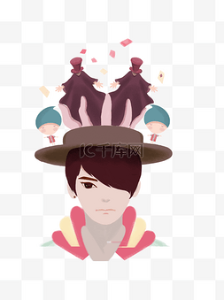 冰淇淋上的装饰图片_帅气男孩帽子上的美味冰淇淋元素