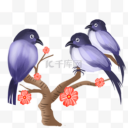 三只小鸟图片_春天鸟类站在花枝上