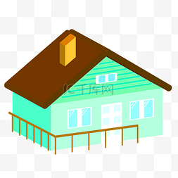 立体卡通小房子图片_2.5D绿色小房子插画