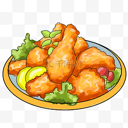 汉堡炸鸡套餐图片_插画手绘炸鸡块图