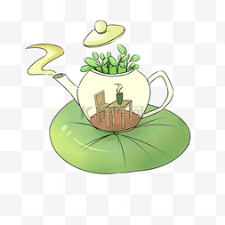 白露绿植茶壶插画
