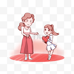 女儿和妈妈图片_卡通手绘母亲节女儿向妈妈赠送红