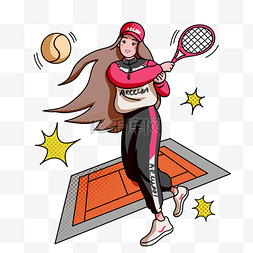 红色的网球拍图片_打网球的女孩