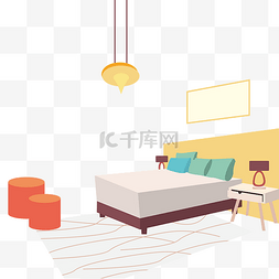 伊朗地毯图片_扁平风格手绘插画室内设计卧室双