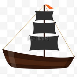 手绘黑色的帆船插画
