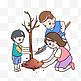 植树节儿童插画可爱q版卡通手绘家庭成员植树步骤环保