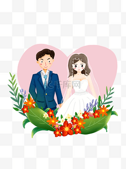 西式婚礼新人图片_卡通可爱爱心新郎新娘西式婚礼结