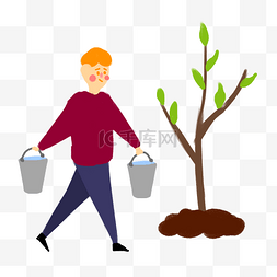 树木土壤图片_植树节挑水浇树男生
