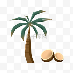切开的椰子图片_手绘椰子树