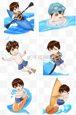 冲浪帆板图片_暑期儿童玩水插画