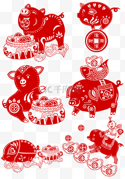 猪年卡通剪纸图片_卡通手绘猪年剪纸春节