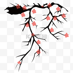 红色花朵树枝免抠图下载