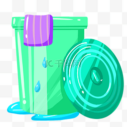 擦拭工具图片_紫色毛巾和绿色垃圾桶