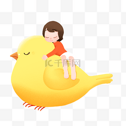 抱着小黄鸟的女孩免抠图