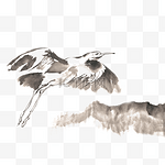 飞越山川的鸟水墨画PNG免抠素材