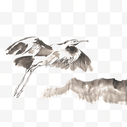 山川手绘图片_飞越山川的鸟水墨画PNG免抠素材