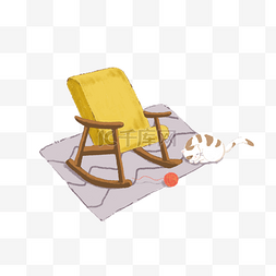地毯米色图片_冬季北欧家居摇椅猫咪毛线球地毯