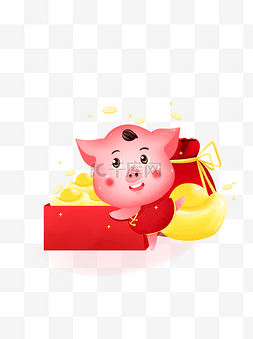 福图片_新年立体猪IP发财红包福袋促销金