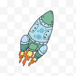 宇航日图片_手绘卡通绿色火焰火箭矢量
