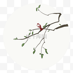 免费国画PSD分层素材图片_中国风树枝上的鸟装饰元素
