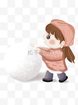 堆雪球图片_手绘可爱女孩堆雪球元素
