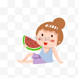 清新夏天吃西瓜的小女孩