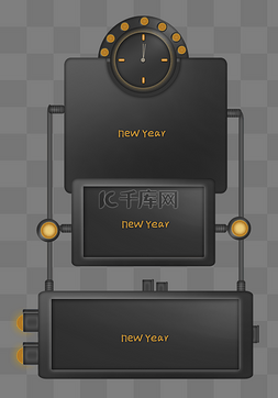 边框素材工业风图片_新年钟表黑金工业金属风文字框边