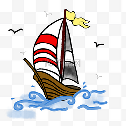 帆船水浪风景插画