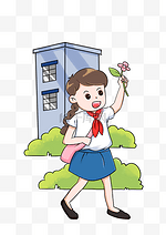 校园系列校服卡通女孩手绘插画