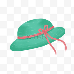 蝴蝶结绿色的图片_绿色的帽子手绘插画