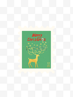 金粉圣诞节邮票贴纸麋鹿雪花