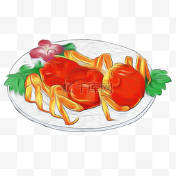 手绘菜肴美食图片_卡通手绘一盘螃蟹插画