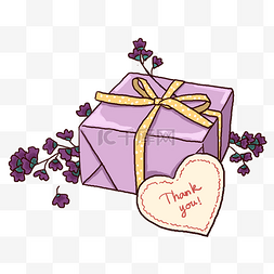 紫色礼盒卡通图片_手绘紫色文艺礼盒和干花PNG免抠素