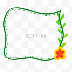 绿色手绘树叶边框图片_绿色清新花草相框png素材